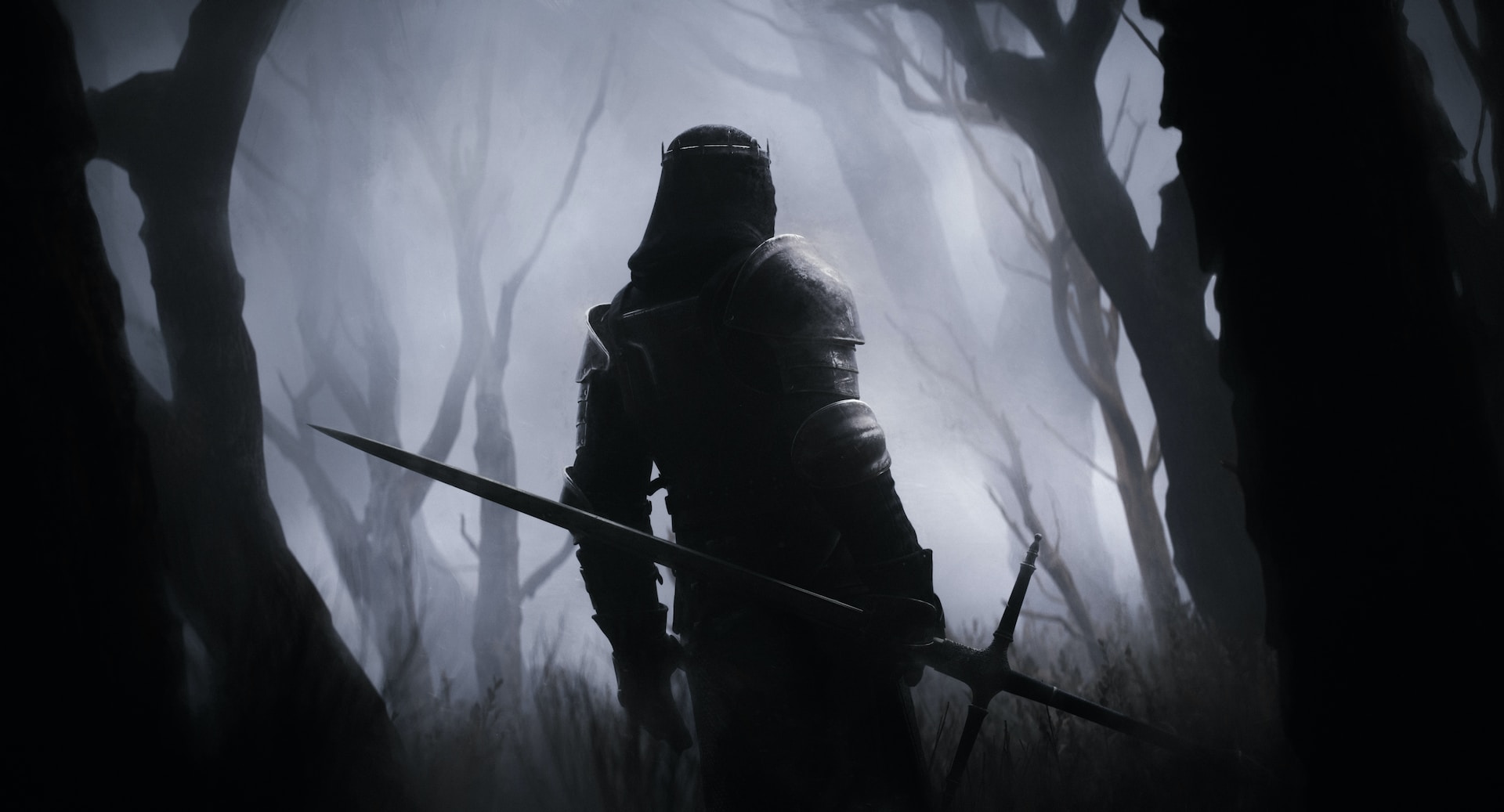 Image shows a knight walking through dark woods, visualizing the idea of literary agents traversing the oft-confusing world of publishing