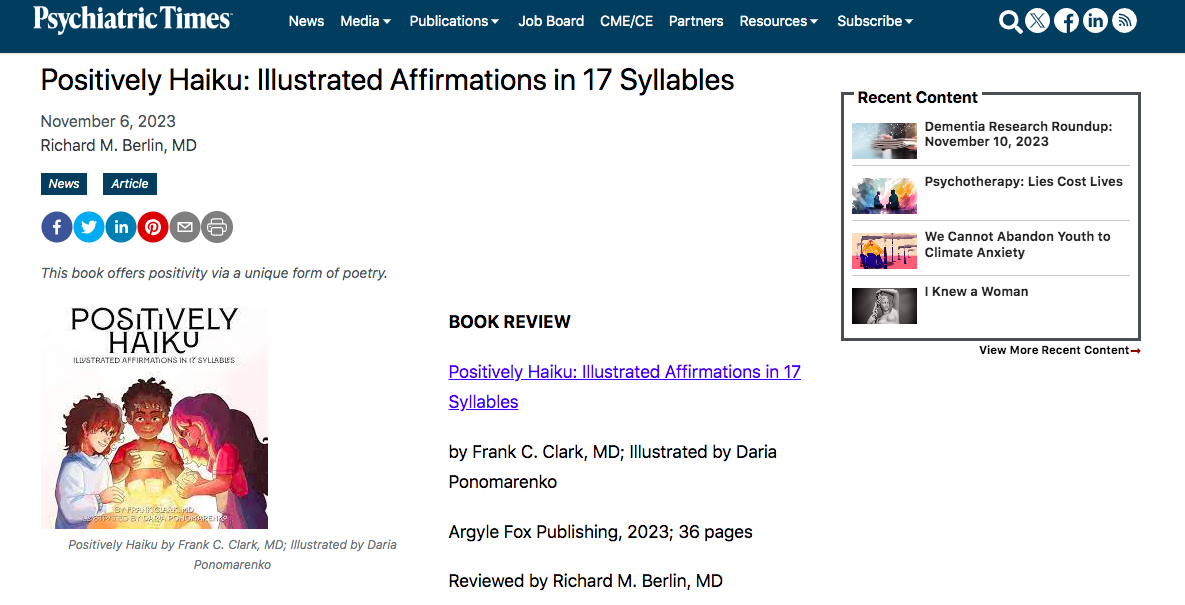 Screenshot of a Positively Haiku review in Psychiatric Times